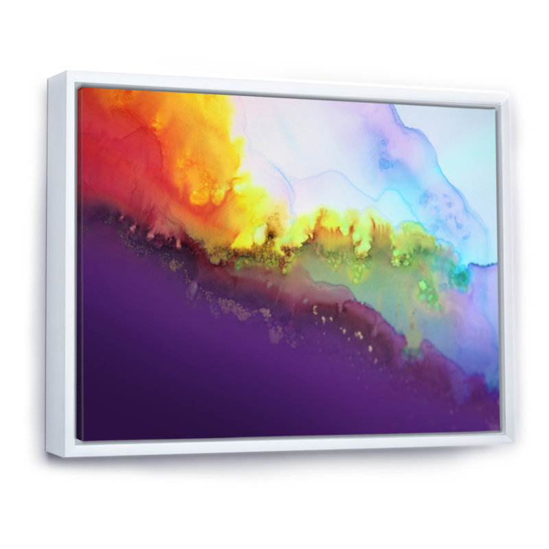Horizon abstrait mauve et jaune - reproduction sur toile, H 24 po x l 36 po x P 1 po, Cadre flottant blanc