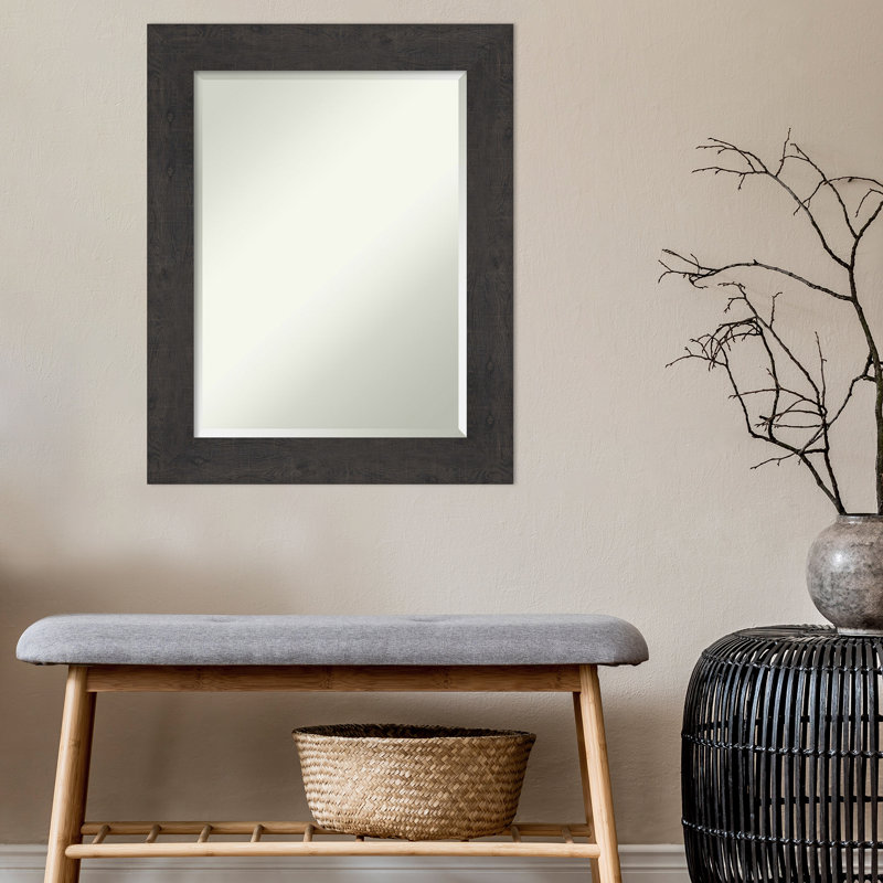 Akhia Narrow Beveled Wall Mirror, 29" x 23", Rustic Plank Espresso