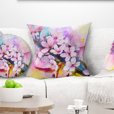 Coussin japonais à imprimé aquarelle fleurs de cerisier japonais