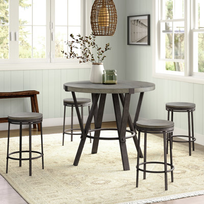 Bruce 42" W 5-Piece Solid Wood Top Dining Set with Swivel Stools