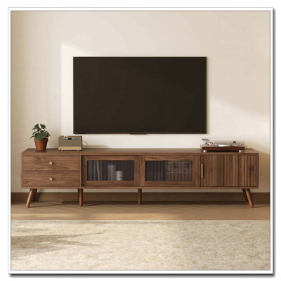 76" Modern Minimal Glass-Doors TV Stand for TVs up to 85 Inches