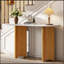 Console étroite, table de hall d'entrée avec plateau ovale en faux marbre, table de canapé rustique avec pieds incurvés, table d'appoint de couloir pour l'entrée et le salon (naturel et blanc)-1946639104