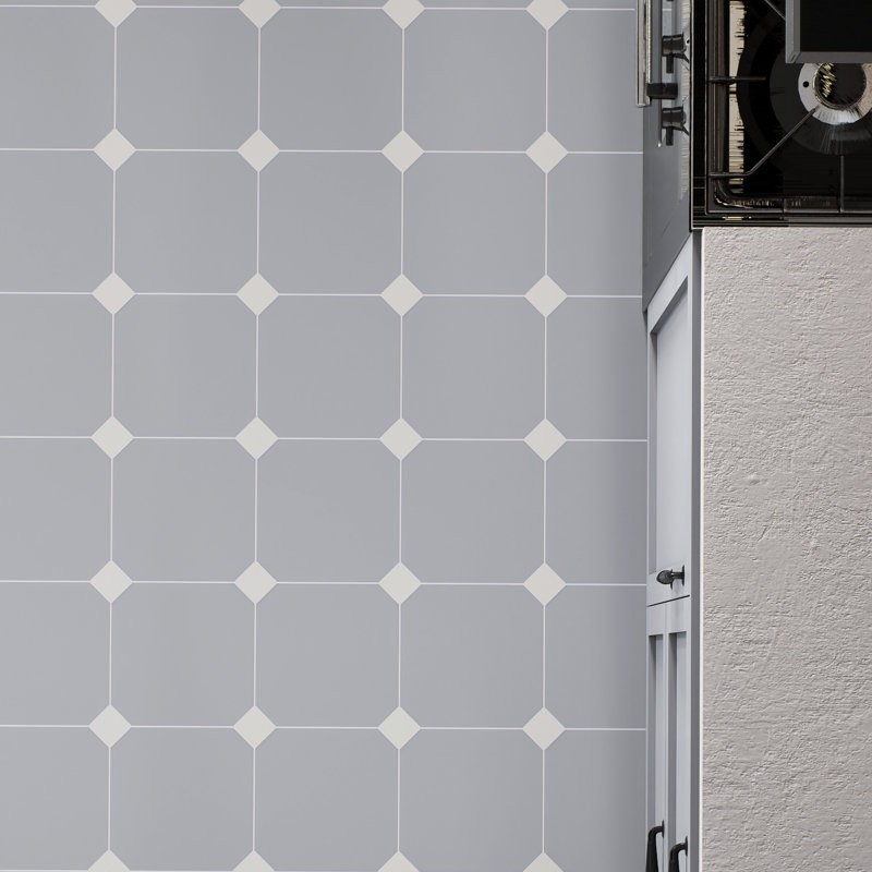 Vaudeville Octagon Humo W/Taco 7-7/8 In. X 7-7/8 In. Porcelain Floor And Wall Tile, Gray