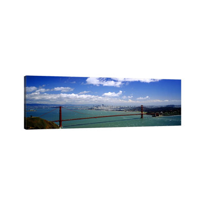 High Angle View Of A Suspension Bridge Across A Bay, Golden Gate Bridge, San Francisco, California, USA - Wrapped Canvas Panoramic Print