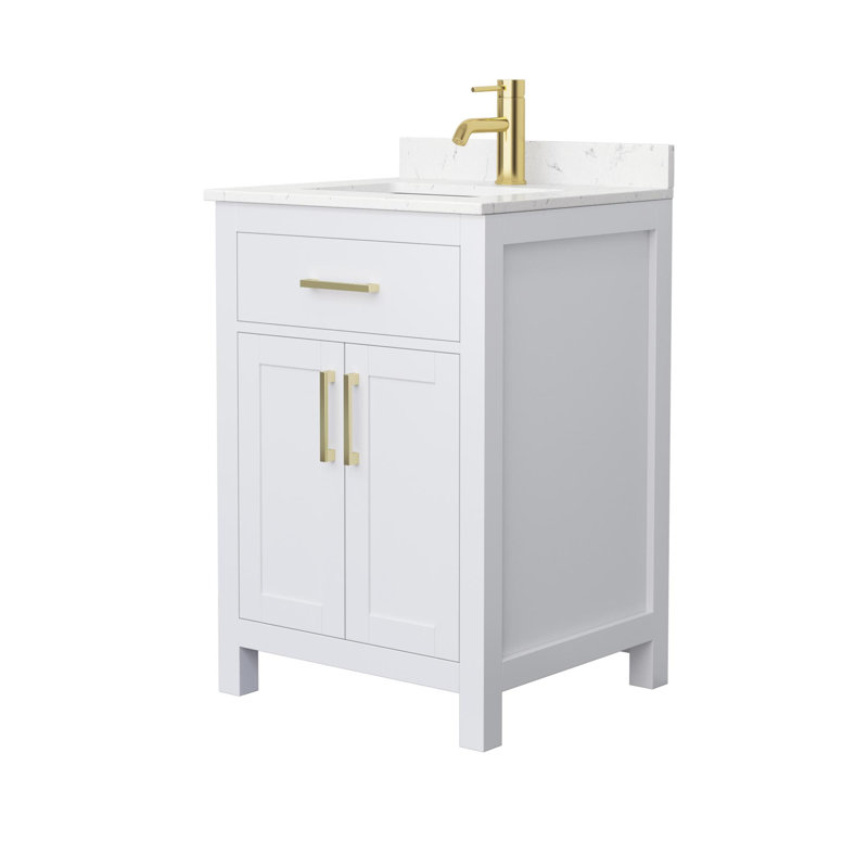 Beckett 24" Freestanding Single Bathroom Vanity with Cultured Marble Top, Carrara Cultured Marble, Brushed Gold, White