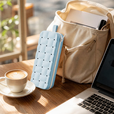 Pencil Case Soft Silicone Pencil Case Quilted Grids Zipper Pouch For School And Office