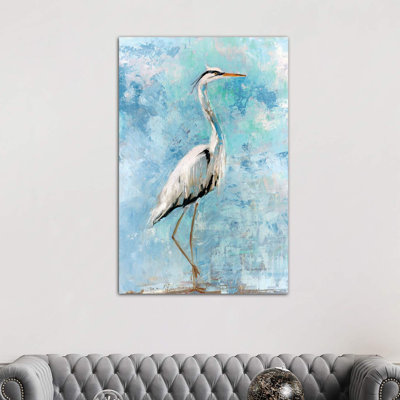 Hazy Morning Heron I by Sally Swatland - Wrapped Canvas Print