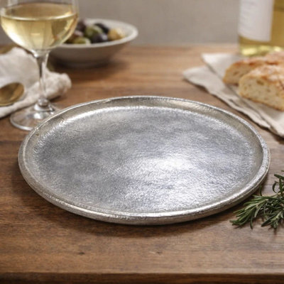 Assiette décorative, aluminium vieilli texturé rustique rond 10 pouces