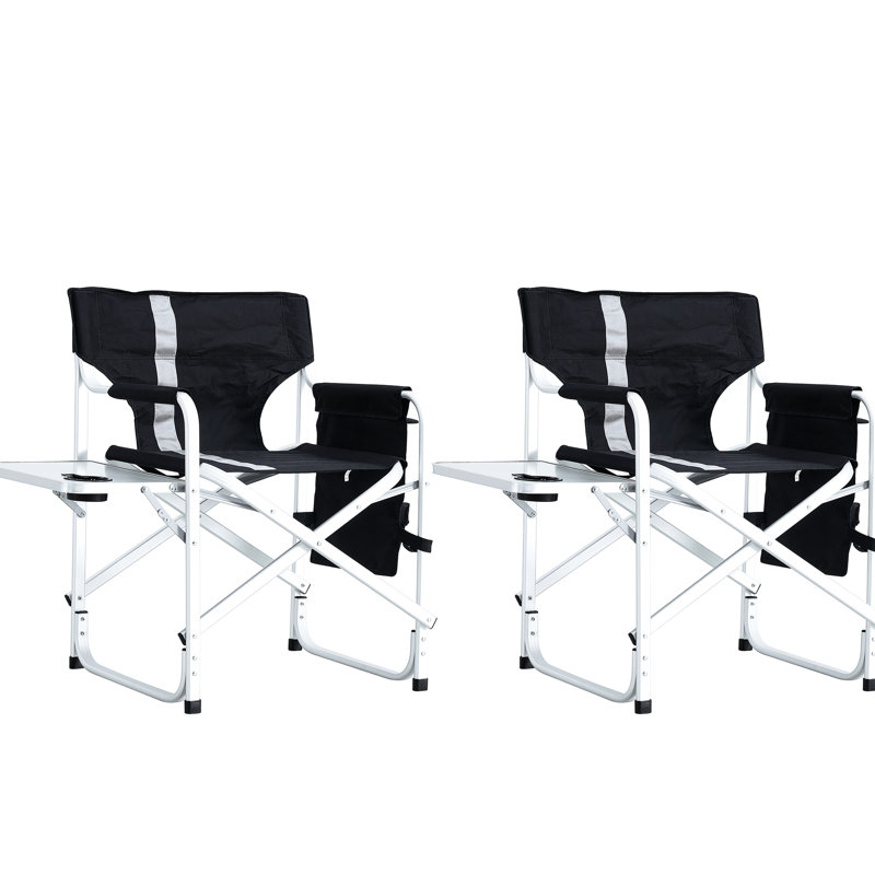Oversized Fishing Chair With Storage Pockets & Side Table, 400lbs Weight Capacity, Black/grey, Comfortable And Lightweight Camping Padded For Outdoor Relaxation