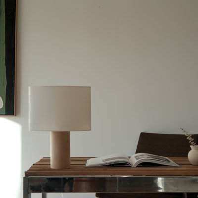 Mia 15.75" Midcentury LED Table Lamp With Natural Maple Wood Base and Fabric Shade