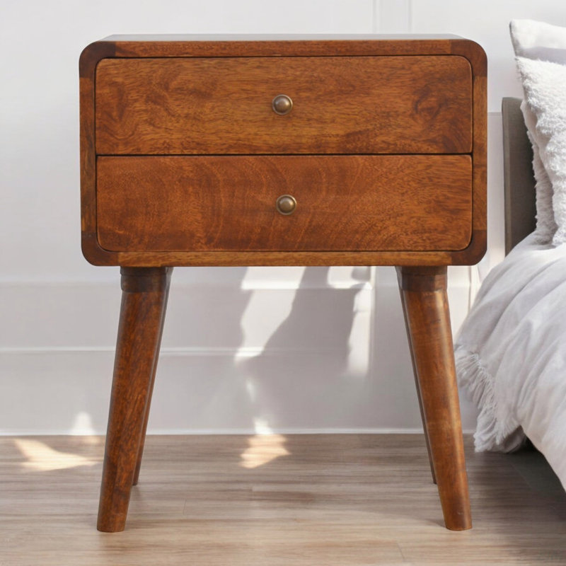 Solid Wood Curved Chestnut Nightstand