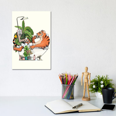 Tiger Reading A Book In The Bath by WyattDesign - Gallery-Wrapped Canvas Giclée on Canvas