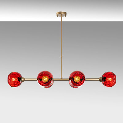 Elegant Metal Chandelier, Red & Gold Finish, 40.6 x 15.7 x 29.1 inches | 6-Light E27 Max 40W Sockets | IP20 Rated, Stylish Glass Cap | Perfect for Dining Room & Living Spaces, Stunning Home Décor Lighting