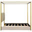 Grand lit plateforme à baldaquin avec tête de lit et structure en métal, beige