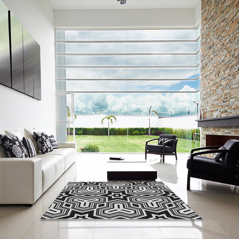 Tapis noir à motifs géométriques, Carré 4 pi