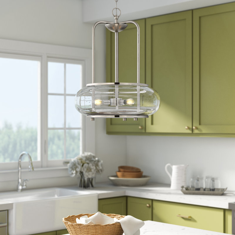 Luminaire suspendu sphérique simple à 3 lumières Spofford, Nickel brossé