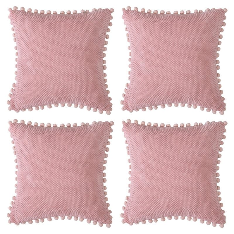 Pom-poms Cotton Blend Reversible Throw Pillow, Pillow Cover Only - No Insert, Pink, 20" x 20"