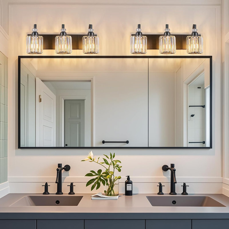 Luminaire de meuble-lavabo moderne avec abat-jour en cristal, luminaire à 3 lumières pour dessus de miroir, conception résistante à l'humidité, compatible avec les ampoules E26