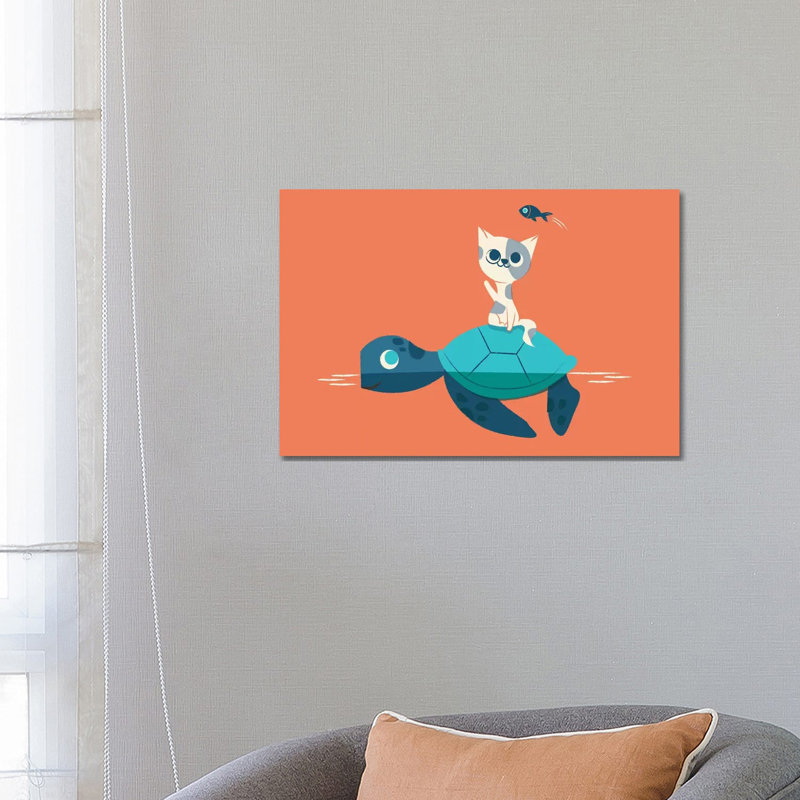 Cat And Turtle by Jay Fleck - Wrapped Canvas Painting, 66.04 cm H x 45.72 cm W x 3.175 cm D