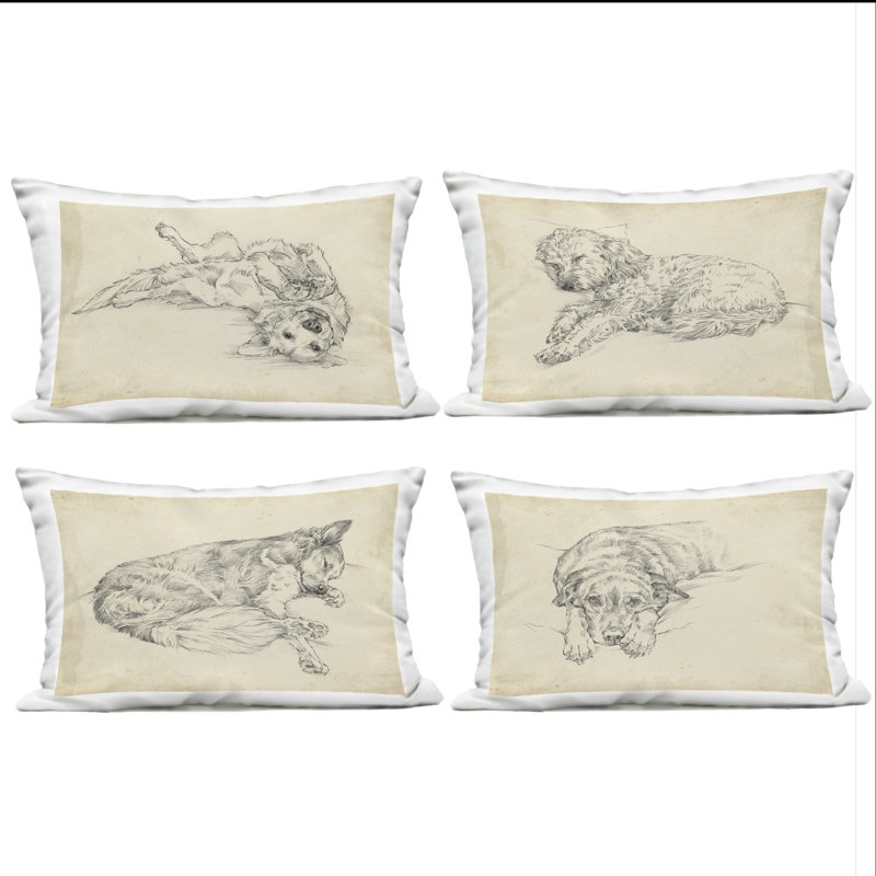 Ensemble de 4 coussins d'extérieur à motif de croquis antiques, par Ethan Harper