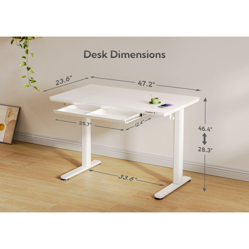 Bureau de travail électrique à hauteur réglable de 47 po à hauteur réglable sans fil pour bureau à domicile, avec USB et type C