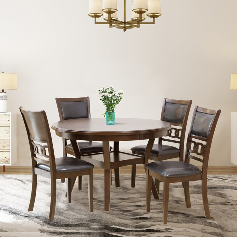 Rituraj 4-Person Wood Round Dining Table Set Kitchen & Dining Room Set, Brown, Brown