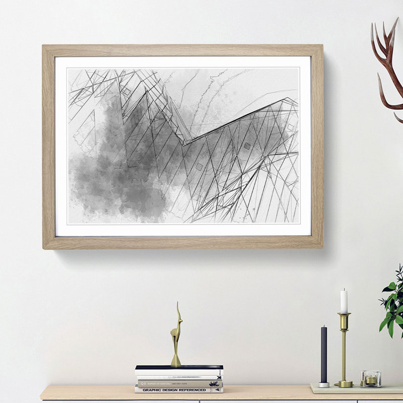 Architecture Sketch Vol.6 in Abstract - Picture Frame Graphic Art Print, 27cm H x 36cm W x 2cm D, Oak Framed