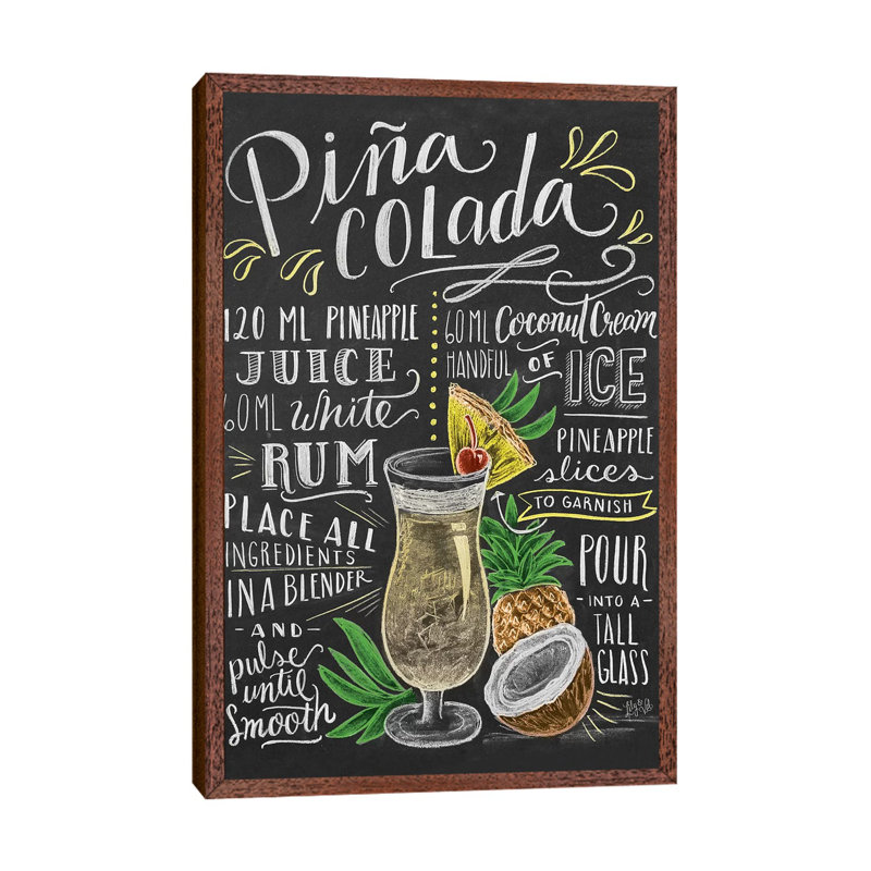 Pina Colada Recipe - Print on Canvas, Classic Brown Wood Floater Framed, 66.04cm H x 45.72cm W x 3.81cm D