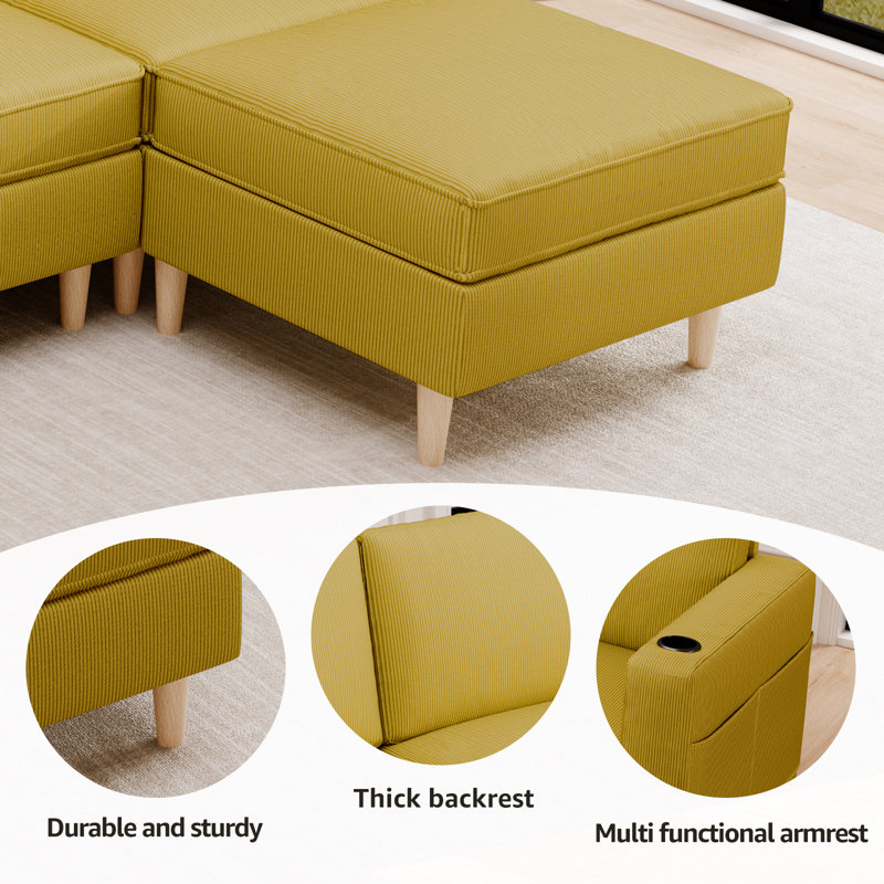 Canapé modulaire rembourré 5 pièces Whaleyville, Velours jaune