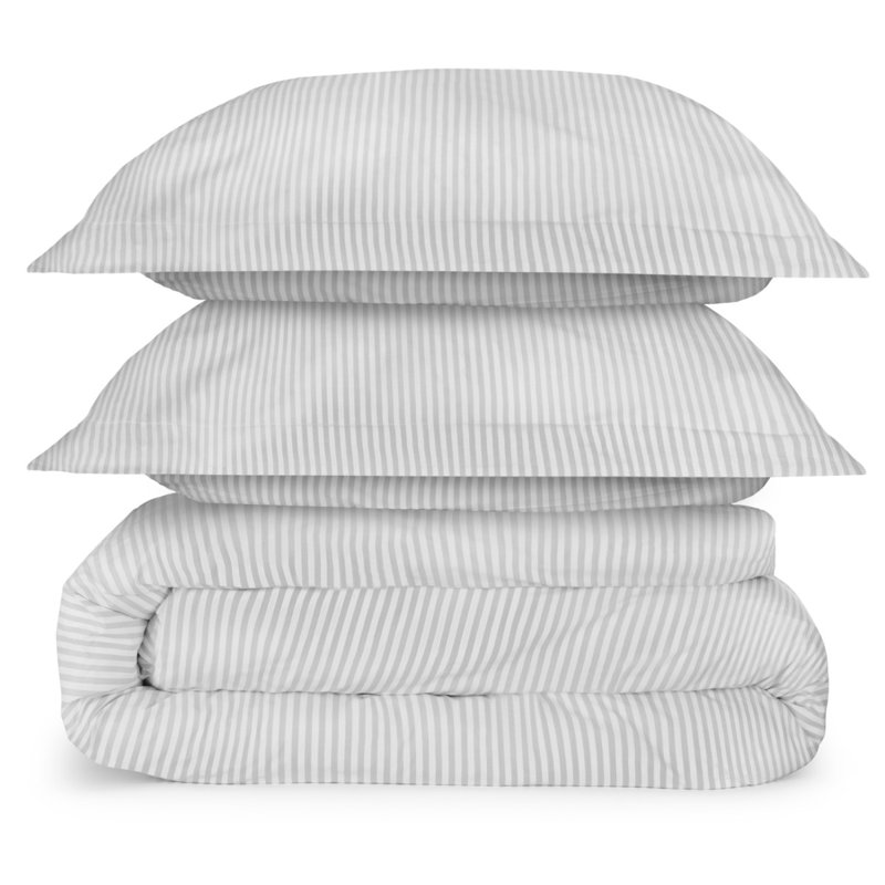Stripes Greige King Duvet Set 200TC, King Sheet Set with 2 Pillowcases, Greige Striped