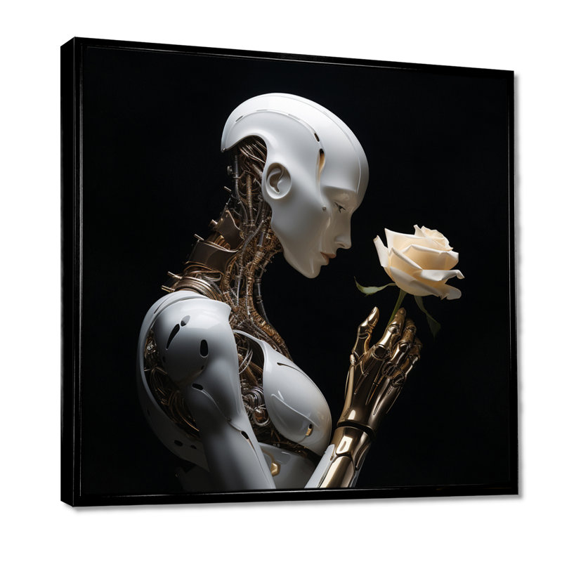 Liverpool - Robots Wall Art Decor, 16" H x 16" W, Black Canvas Floater Framed