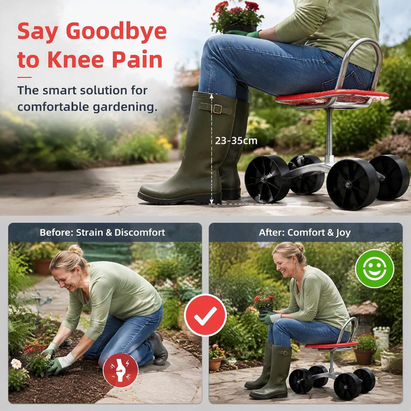 Rolling Garden Stool Seat with Wheels