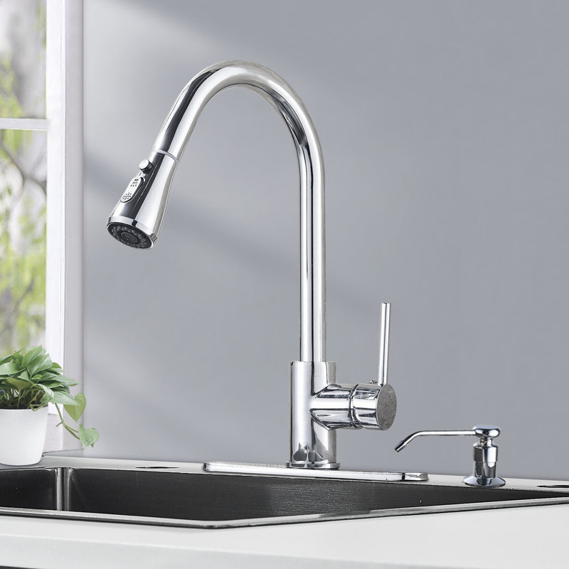 Senlesen Pull Out Kitchen Faucet with and with Soap Dispenser, Chrome