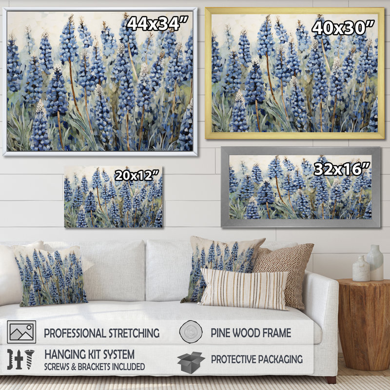 Magical Blue Bonnets Meadows II - Blue Bonnets, art mural sur toile FDP107220, Or, H 30 po x l 40 po x P 1,5 po