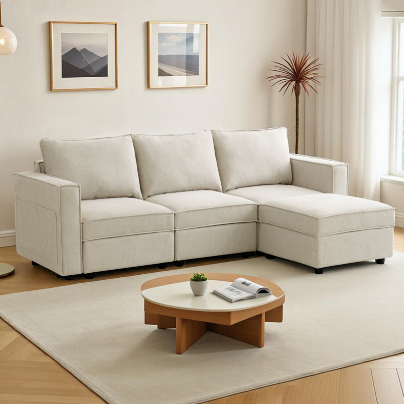Canapé modulaire 88,7 po avec rangement, canapé en L pour salon, Beige