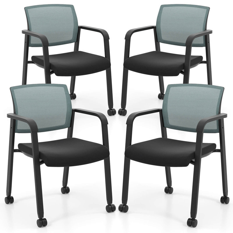Conference Chairs Set Of 4 Stackable Office Guest Mesh Chair Waiting Room Wheels