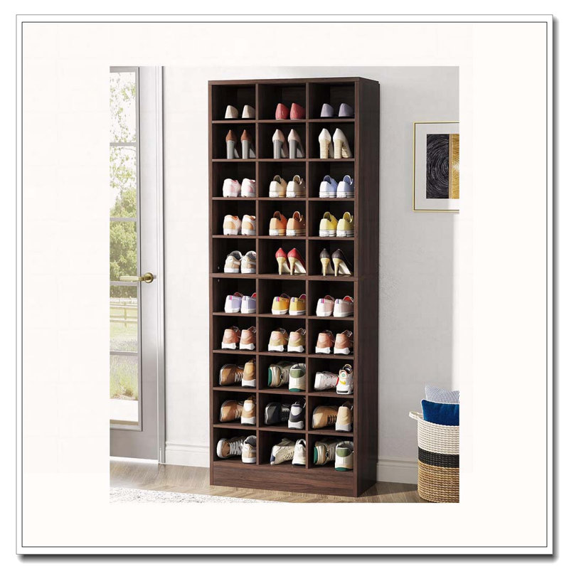 Range-chaussures en bois blanc à 25 niveaux de 25,6 pouces, range-chaussures moderne en bois à 30 casiers, Espresso