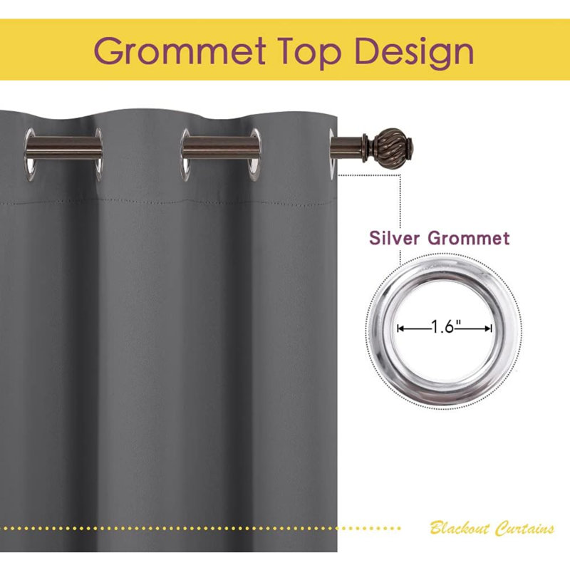 Blackout Curtain Pair, 42" W x 54" L, Gray