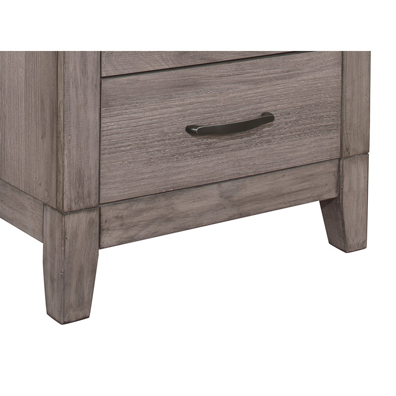 Table de chevet avec tiroirs, finition en mélamine gris brunâtre, quincaillerie en métal foncé | Idée de cadeau