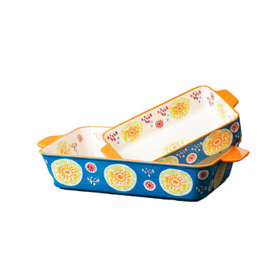 Ensemble de 2 plats de cuisson rectangulaires en céramique (bleu océan)
