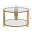Table basse asymétrique ronde avec plateau en verre transparent et base dorée-894198407