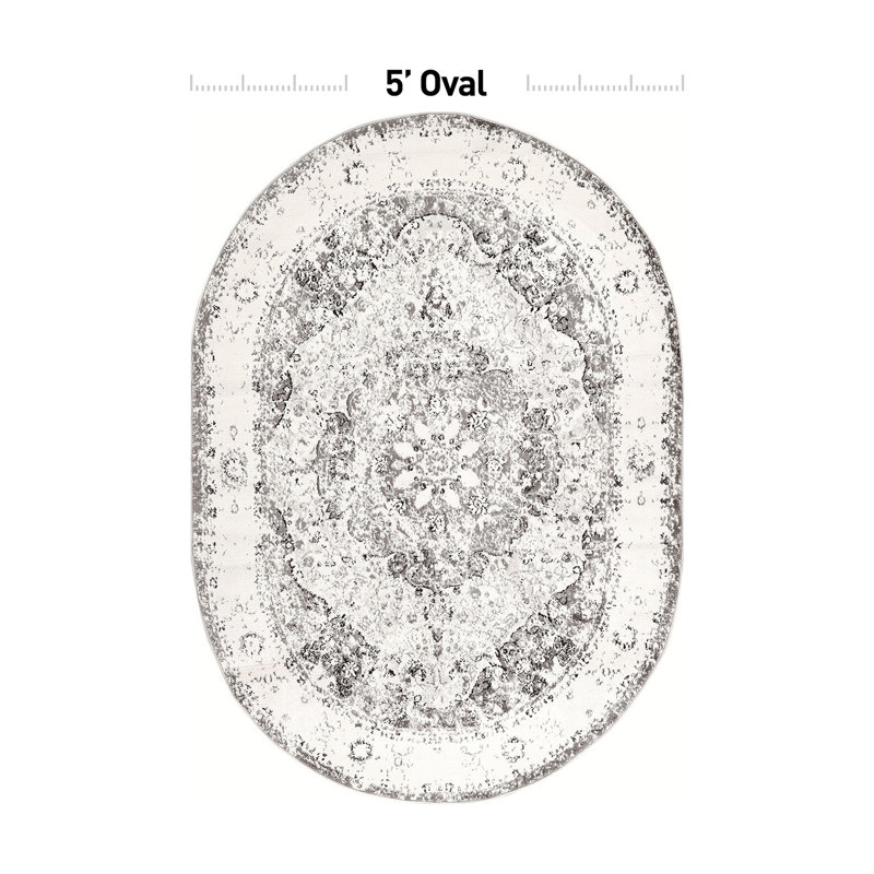 Barlow Performance Oriental Gray/Ivory/Black Indoor Rug, Oval 5' x 7'