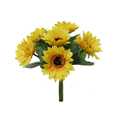 14" Artificial Sunflower Bundle – 6 Stems, Faux Yellow Sunflowers