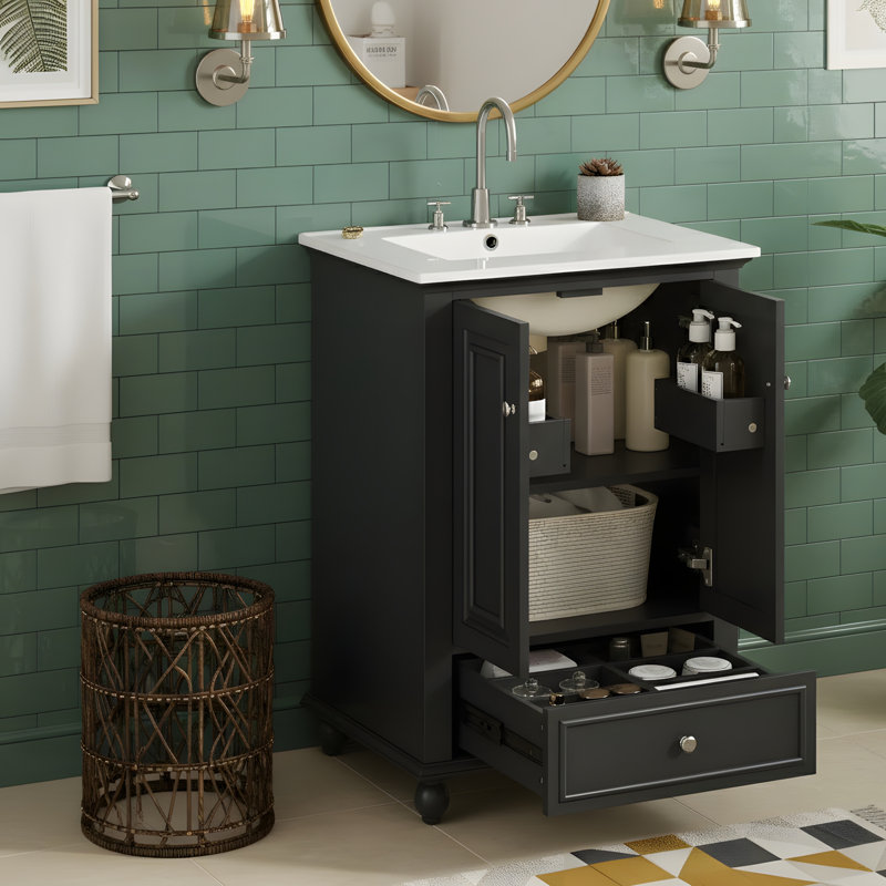 Meuble-lavabo pratique prêt à l'emploi, Noir