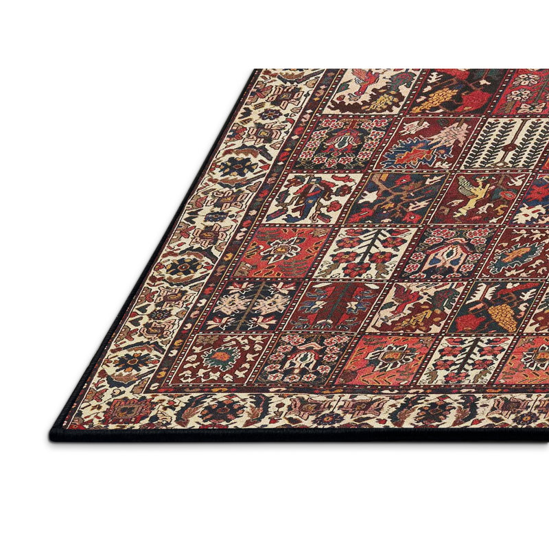 Tapis traditionnel rouge / vert, Rectangle 5 pi x 7 pi