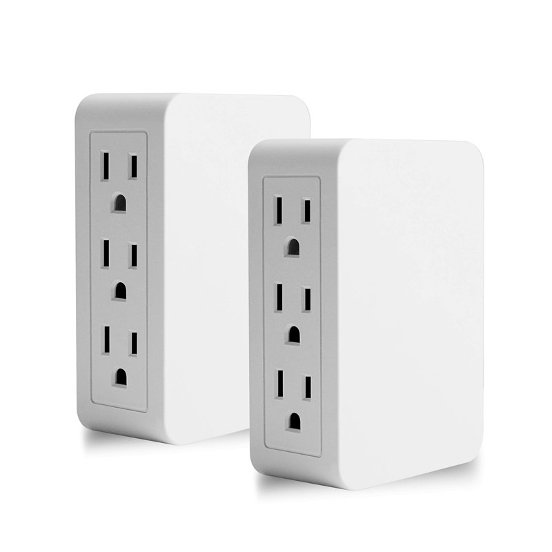 6 Grounded Outlet Wall Tap Adapter, Electrical Wall Plug, UL Listed (Side Entry/2PK)