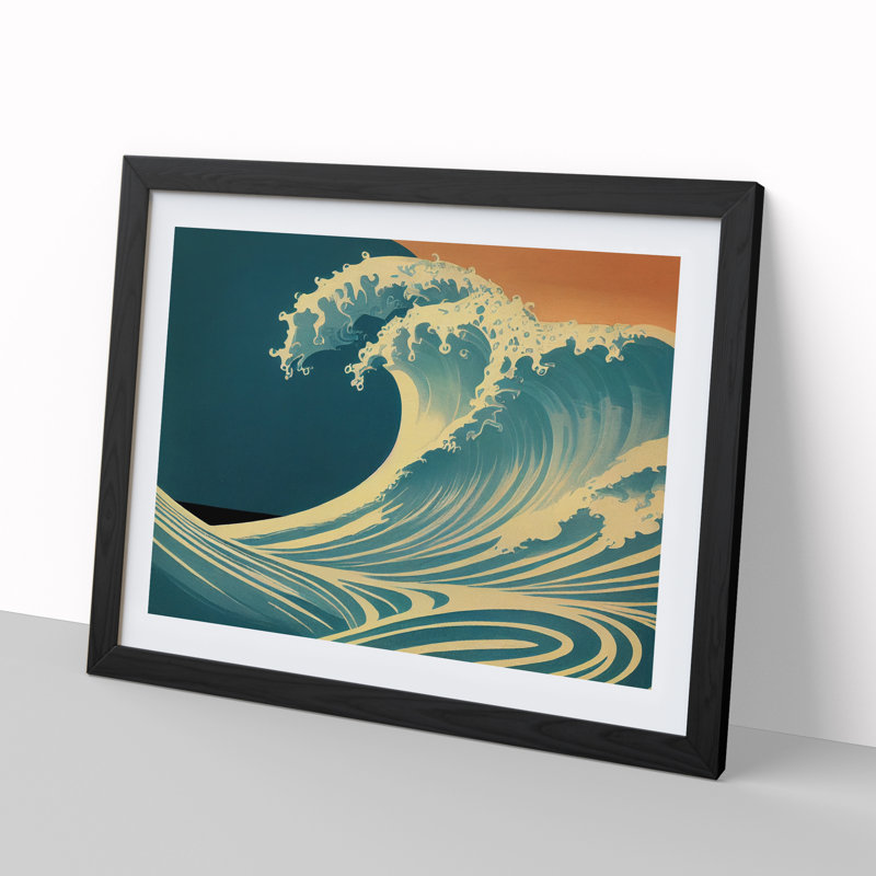 XH1022-6113X Modern Japanese Wave - Single Picture Frame Print, 25cm H x 34cm W x 2cm D, Black