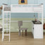 Lit mezzanine avec bureau, tablette ouverte et boîte de rangement, station de charge USB