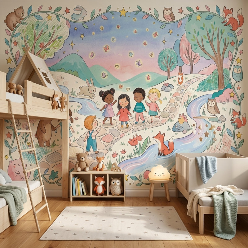 Papier peint animaux fantaisistes Woodland, Non tissé, 120 po x 96 po