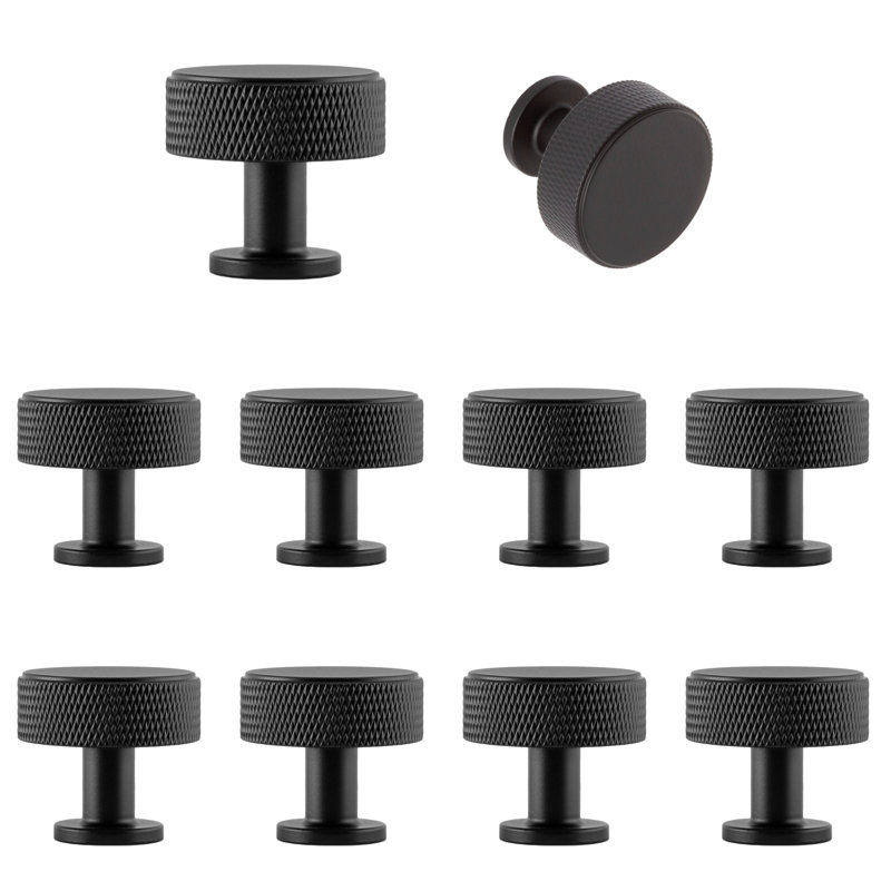 Paquet de poignées rondes noires matte 1-3 / 8 po Kent, Noir mat, 1.375"